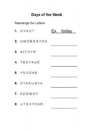 English worksheet: Days of the Week