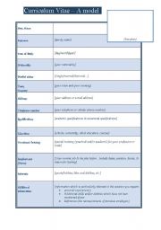 English Worksheet: Curriculum Vitae - model