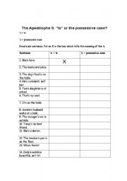 English Worksheet: The Apostrophe S: 