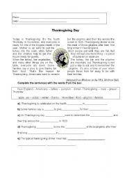 English Worksheet: Thanksgiving history