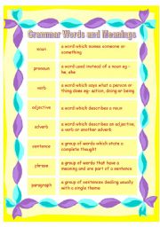 English Worksheet: Grammar words and meanings