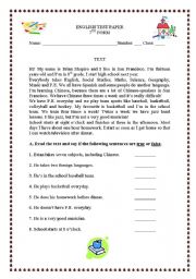 English Worksheet: Test on school (adapted)