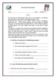 English Worksheet: Test on school