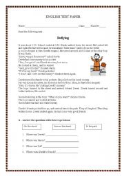 English Worksheet: Test paper -  Bullying
