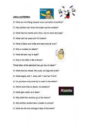 English Worksheet: Jokes and Riddles