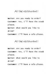 English Worksheet: At the Restaurant Paired Dialogue