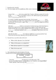 English Worksheet: past simple- jurassic park