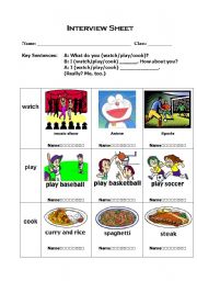 English Worksheet: What do you watch/play/cook?