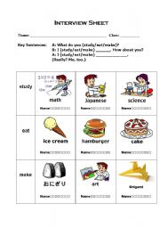 English Worksheet: What do you study/eat/make?