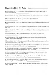 English worksheet: Olympic Quiz