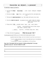English worksheet: to describe an object a present