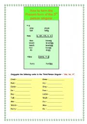 English Worksheet: How to Form the 3rd Person Singular of Verbs