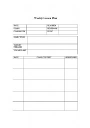 English Worksheet: Weekly Lesson Plan