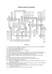 English Worksheet: Medicine Words Crosswords