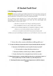 English worksheet: A Student Credit Card