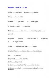 English worksheet: verb to be present