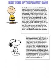 English worksheet: peanuts : information about some characters of the gang