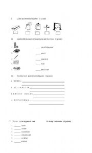 English worksheet: SCHOOL OBJECTS