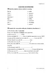 English Worksheet: adjectives and intensifiers