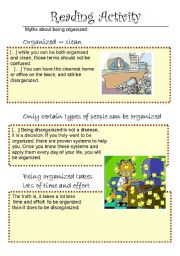 English Worksheet: Reading - Being organized  (part 1)