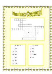 English Worksheet: Numbers Crossword