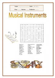 English Worksheet: Musical instruments