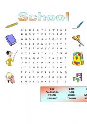 English Worksheet: School Wordsearch