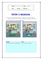 English Worksheet:   PETER`S BEDROOM 