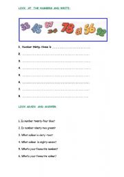 English worksheet: NUMBERS 20-100