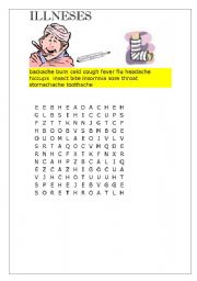 English Worksheet: illness WORD SEARCH