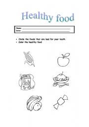 English Worksheet: healthy and unhealthy food