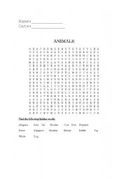 English worksheet: ANIMALS LETTER SOUP