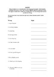 English Worksheet: Commom Mistakes in English
