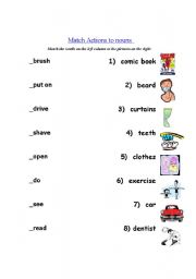 English worksheet: Match Actions to nouns 