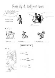 English worksheet: Family & Adjectives