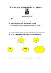 English worksheet: Charlie and the Chocolate Factory Activities on Chapter 1