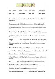 English Worksheet: Homophones