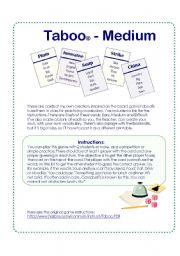 English Worksheet: Game cards inspired on the Taboo Board Game - Medium