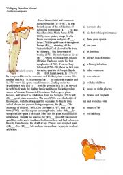 English Worksheet: Short biography of a famous musican - gap filling (with answers).