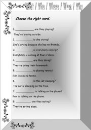 English Worksheet: What/who/where/when/why