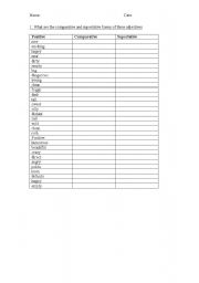 English worksheet: list of adjectives