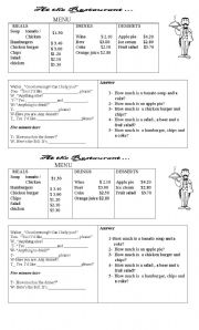 English Worksheet: At the restaurant 