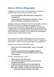 English Worksheet: how to write a biography