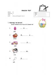 English worksheet: basic vocabulary for the first grade pupils