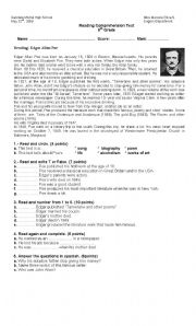 English Worksheet: reading a biography