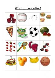 English worksheet: Fruit Sport Food interview bingo