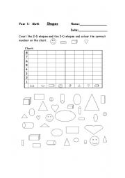 English Worksheet: Math Year 1; Counting and Identifying Shapes