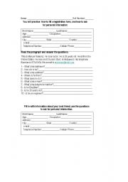 English worksheet: asking for personal  information