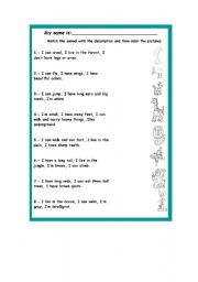 English Worksheet: animals description