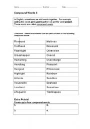English Worksheet: Compound Words II